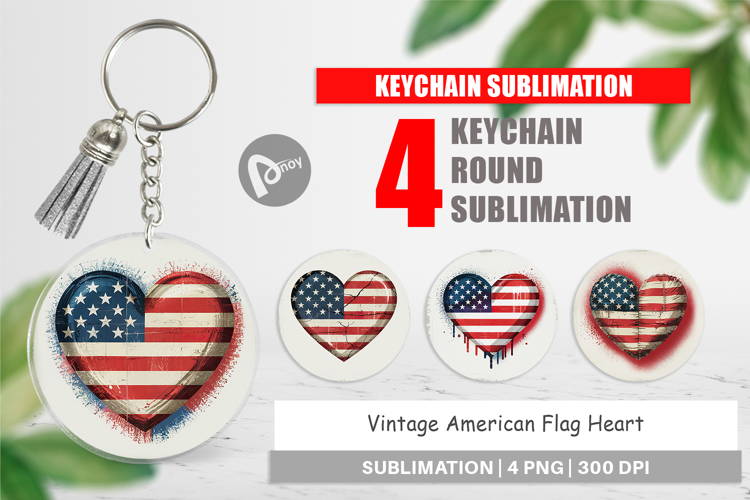 Keychain Vintage American Flag Heart