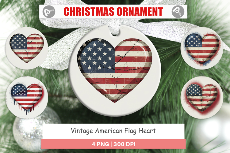 Ornament Vintage American Flag Heart