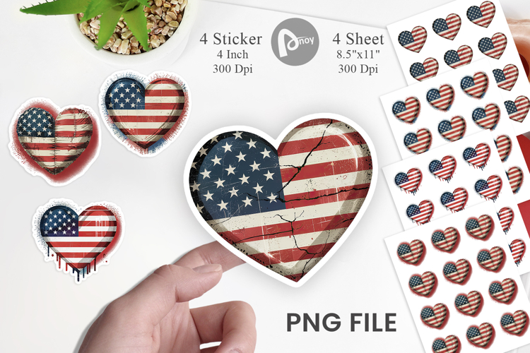 Vintage American Flag Heart Sticker