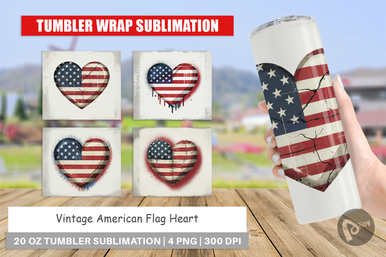 Tumbler Vintage American Flag Heart
