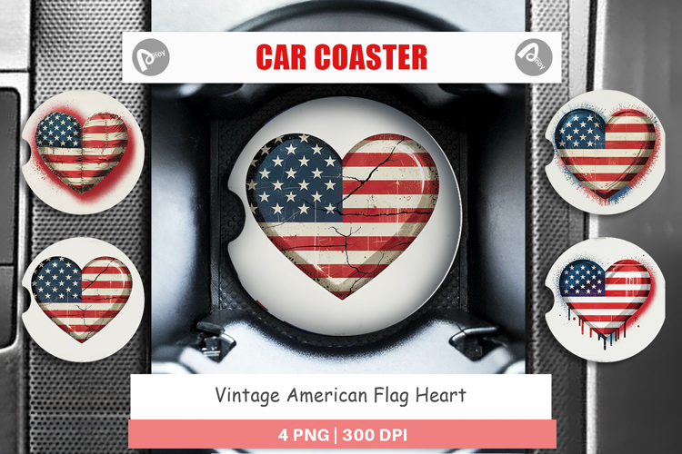 Car Coaster Vintage American Flag Heart