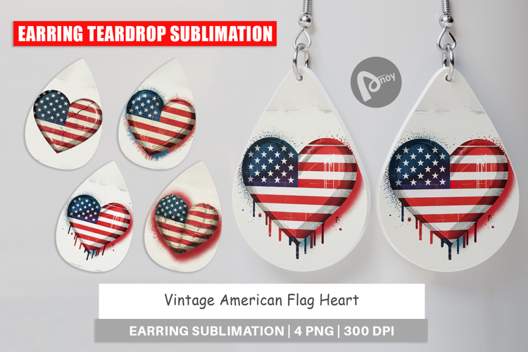 Earring Vintage American Flag Heart