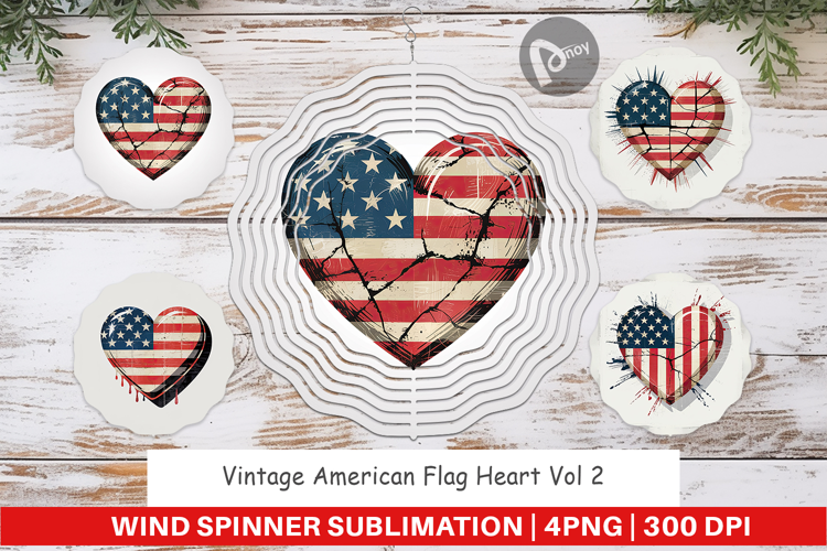 Wind Spinner Vintage American Flag Heart