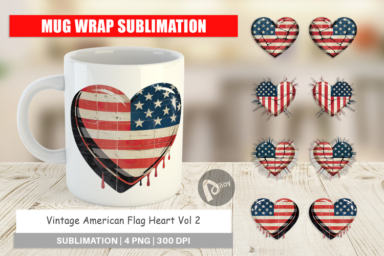 Mug Wrap Vintage American Flag Heart