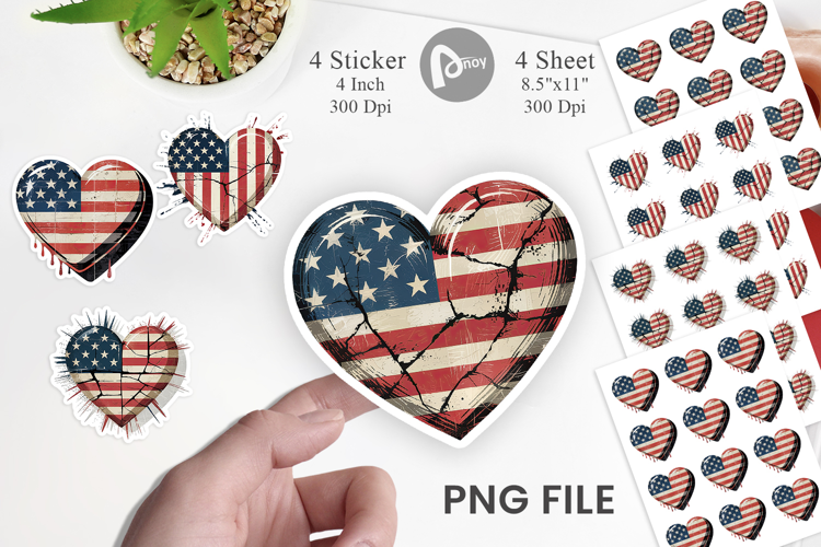 Vintage American Flag Heart Sticker