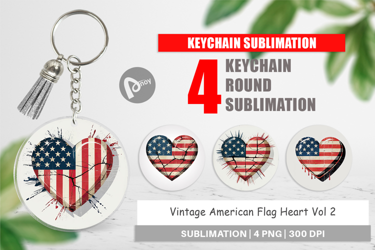 Keychain Vintage American Flag Heart