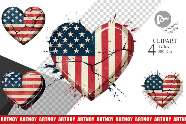 Vintage American Flag Heart Clipart