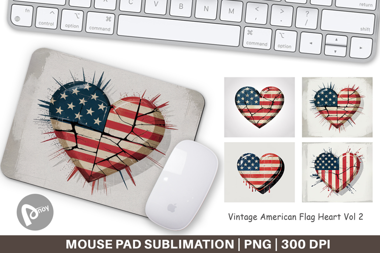Mouse Pad Vintage American Flag Heart