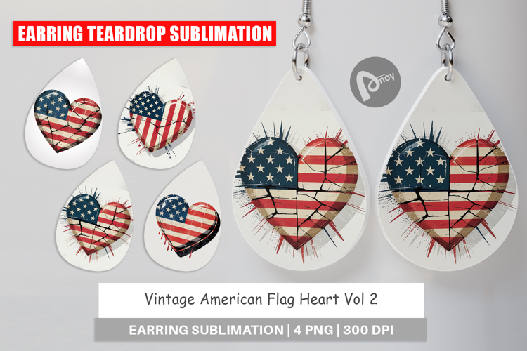 Earring Vintage American Flag Heart