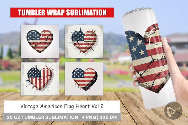 Tumbler Vintage American Flag Heart