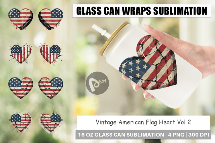 Glass Can Vintage American Flag Heart