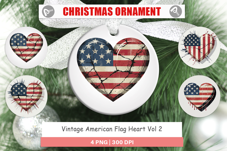 Ornament Vintage American Flag Heart