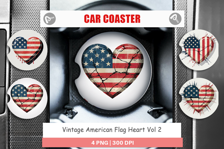 Car Coaster Vintage American Flag Heart