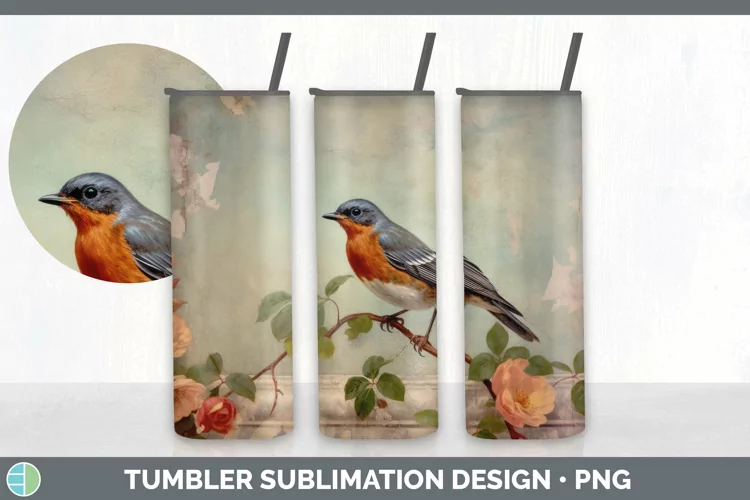 Vintage American Robin Birds Tumbler | Sublimation 20 oz Ski