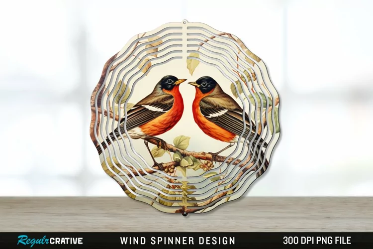 Vintage American Robin Birds Wind Spinner Sublimation PNG