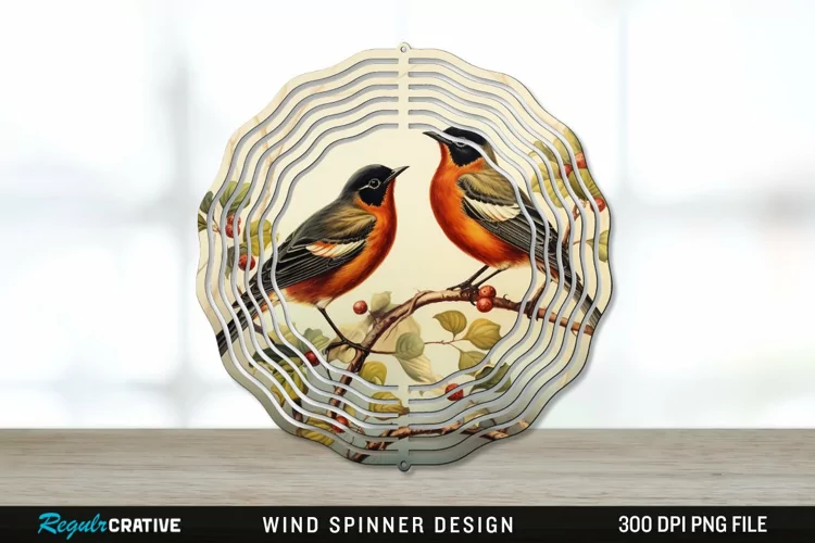 Vintage American Robin Birds Wind Spinner Sublimation PNG