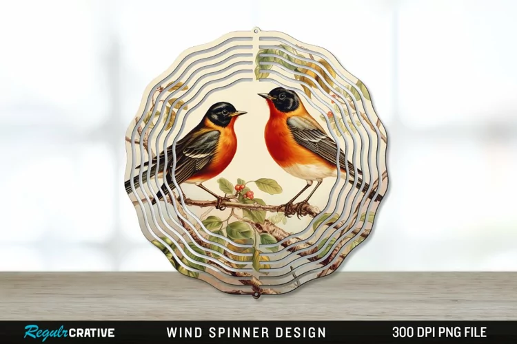 Vintage American Robin Birds Wind Spinner Sublimation PNG
