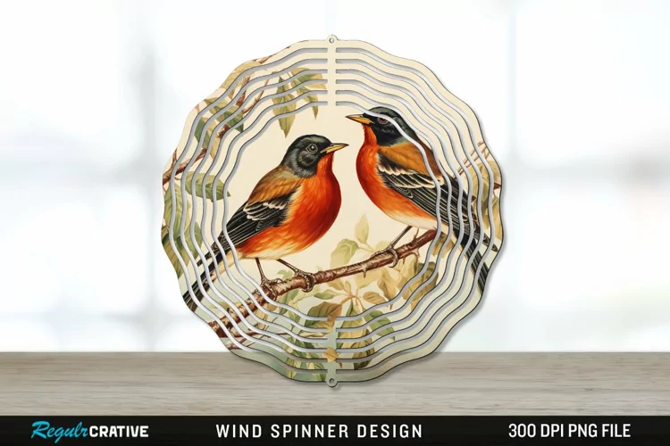 Vintage American Robin Birds Wind Spinner Sublimation PNG