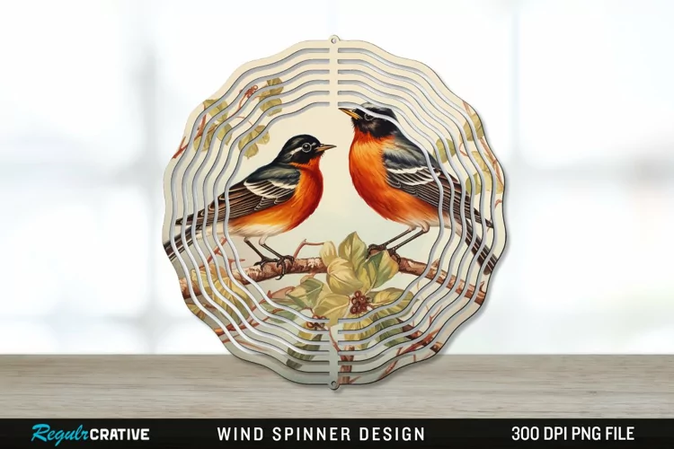 Vintage American Robin Birds Wind Spinner Sublimation PNG