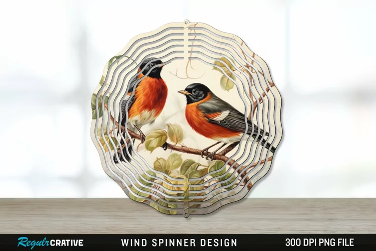 Vintage American Robin Birds Wind Spinner Sublimation PNG