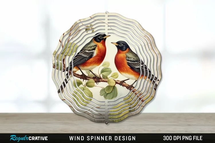 Vintage American Robin Birds Wind Spinner Sublimation PNG