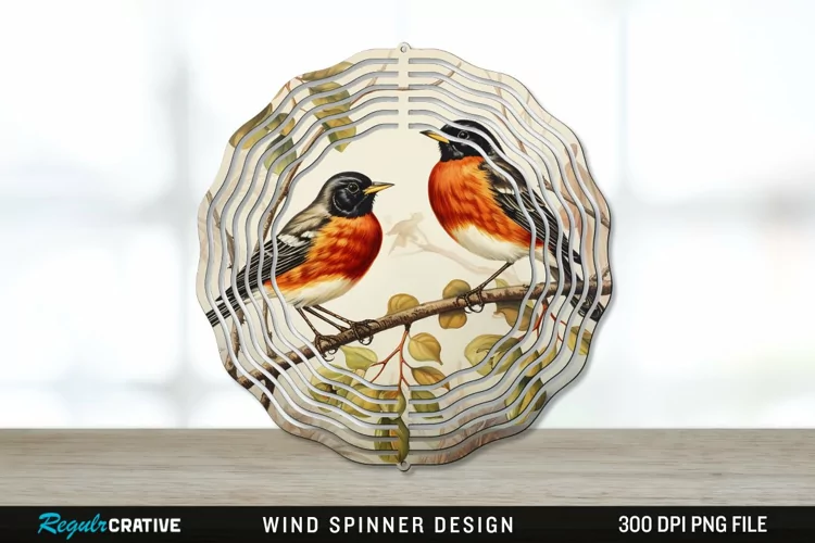 Vintage American Robin Birds Wind Spinner Sublimation PNG