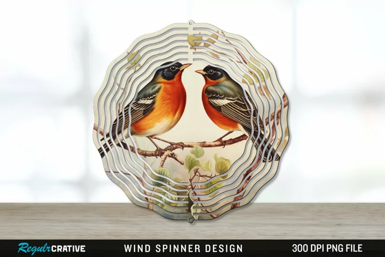 Vintage American Robin Birds Wind Spinner Sublimation PNG