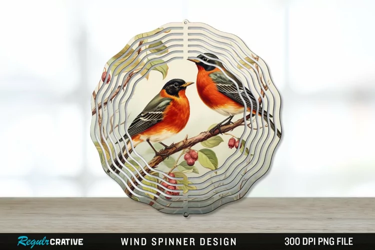 Vintage American Robin Birds Wind Spinner Sublimation PNG