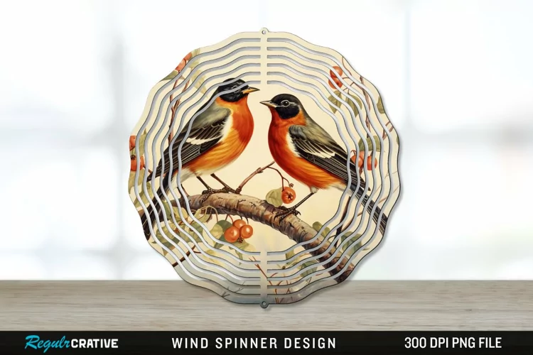 Vintage American Robin Birds Wind Spinner Sublimation PNG