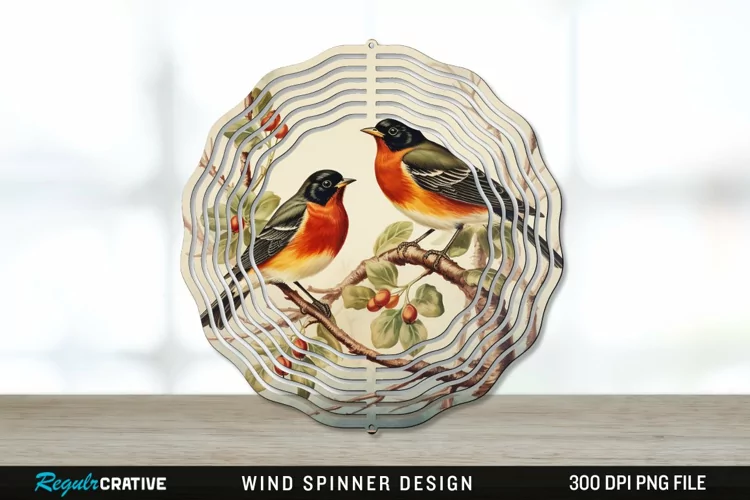 Vintage American Robin Birds Wind Spinner Sublimation PNG