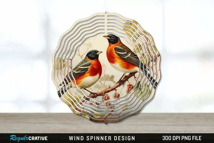Vintage American Robin Birds Wind Spinner Sublimation PNG
