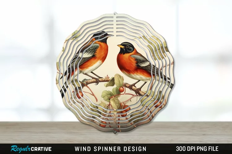 Vintage American Robin Birds Wind Spinner Sublimation PNG
