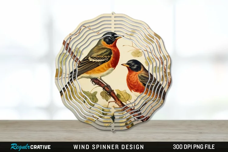 Vintage American Robin Birds Wind Spinner Sublimation PNG