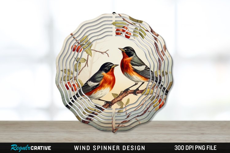 Vintage American Robin Birds Wind Spinner Sublimation PNG