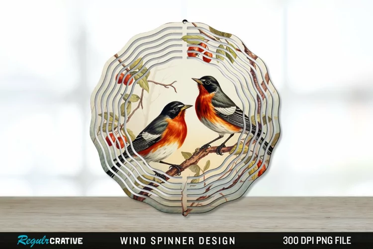 Vintage American Robin Birds Wind Spinner Sublimation PNG