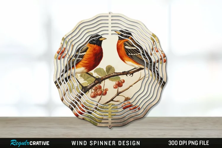 Vintage American Robin Birds Wind Spinner Sublimation PNG