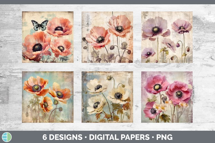 Vintage Anemone Flowers Paper Backgrounds | Digital Scrapboo