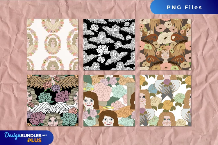 Vintage Angel Seamless Pattern Paper Packs