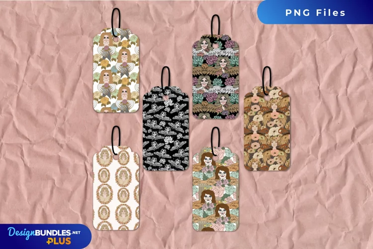 Vintage Angel Seamless Pattern Shaped Tags