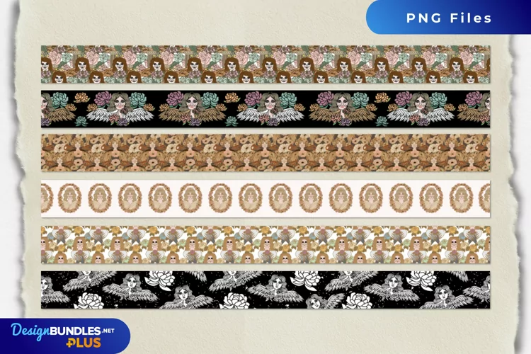 Vintage Angel Seamless Pattern Strips