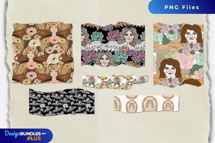 Vintage Angel Seamless Pattern Torn Paper
