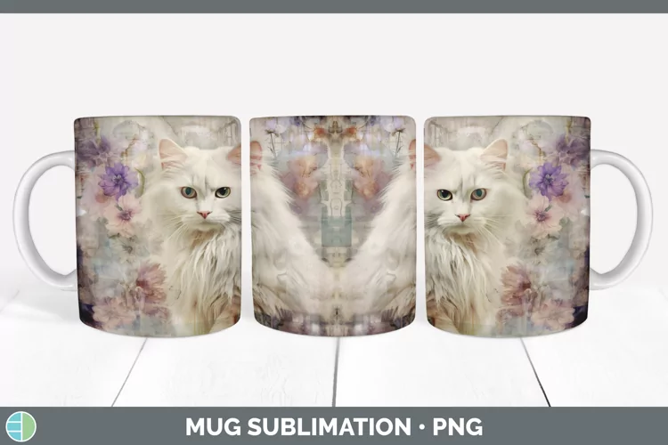 Vintage Angora Cat Mug Wrap | Sublimation Coffee Cup Designs