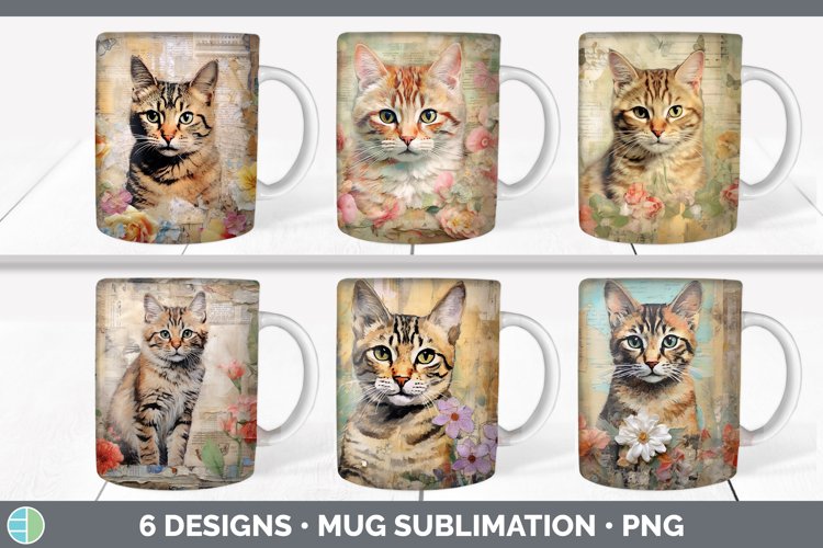 Vintage Angora Cat Mug Wrap | Sublimation Coffee Cup Designs