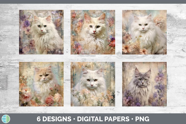 Vintage Angora Cat Paper Backgrounds | Digital Scrapbook Pap