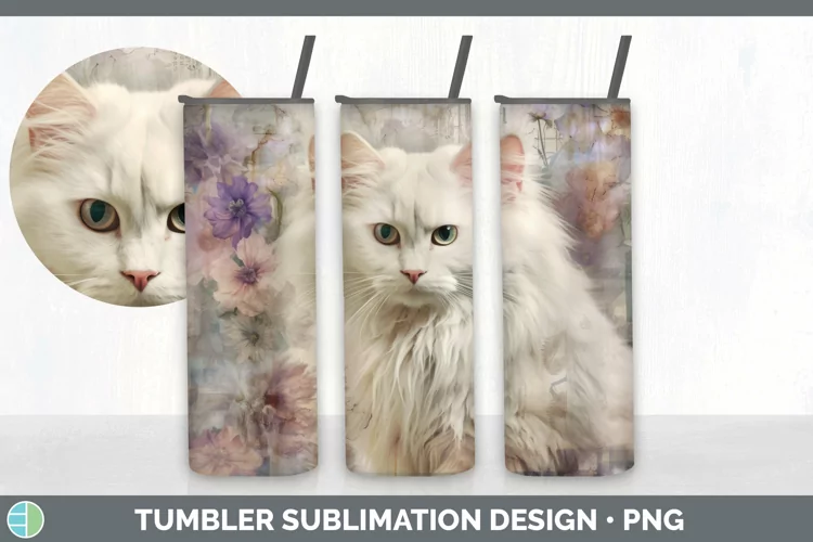 Vintage Angora Cat Tumbler | Sublimation 20 oz Skinny Tumble