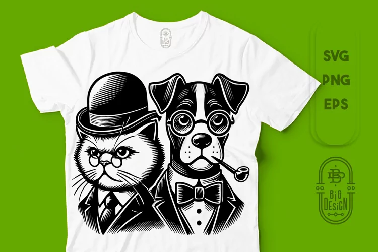 Vintage Animal Illustration | Victorian Cat and Dog SVG File