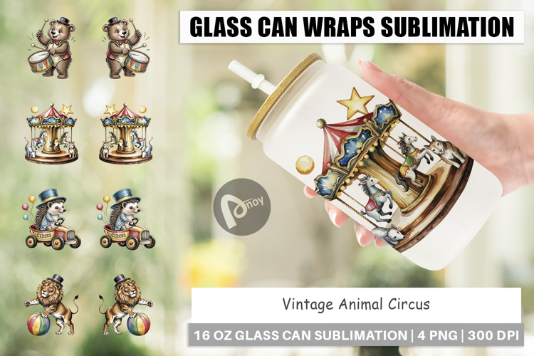 Glass Can Vintage Animal Circus