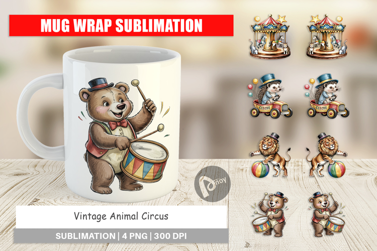Mug Wrap Vintage Animal Circus
