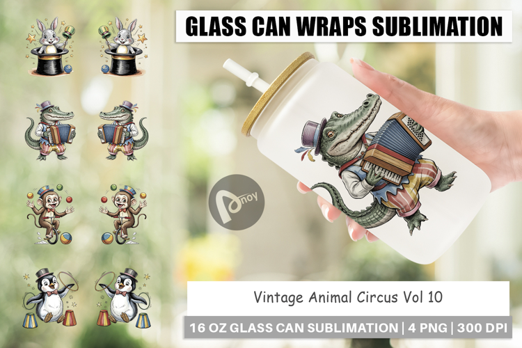 Glass Can Vintage Animal Circus