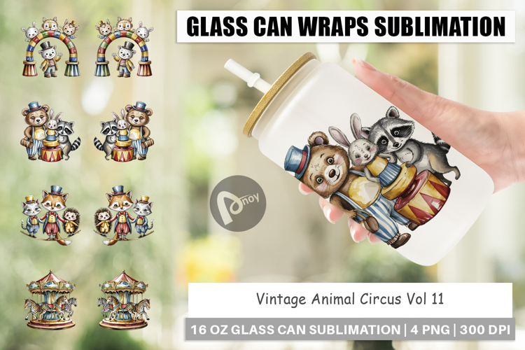Glass Can Vintage Animal Circus